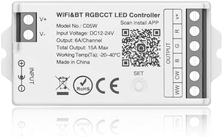 BTF-LIGHTING C05W WiFi Controller for 6pin RGBCCT(+ R G B C W) LED Strip by BTF-LIGHTING