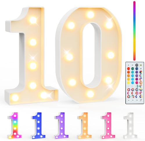 Pooqla 10th Birthday Decorations for Girls Boys, 35 Colors LED Light Up Numbers with Remote, Multicolor Marquee Numbers 10 Sign for Party Wedding Anniversary Decor 10th Birthday Gift, Number 10 by Pooqla