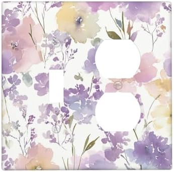 Decorative Outlet Covers Purple Floral Watercolor Wildflower 2 Gang Combination 1 Toggle/1 Duplex Light Switch Cover Gfci Wall Plate Electrical Receptacle Switchplate for Bedroom Decor by JOOJIAO