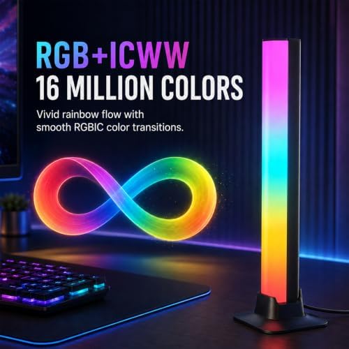 FFJ TV Light Bars, 9.5 Inch RGB Lights for Bedroom, Music Sync, Black - Image 3