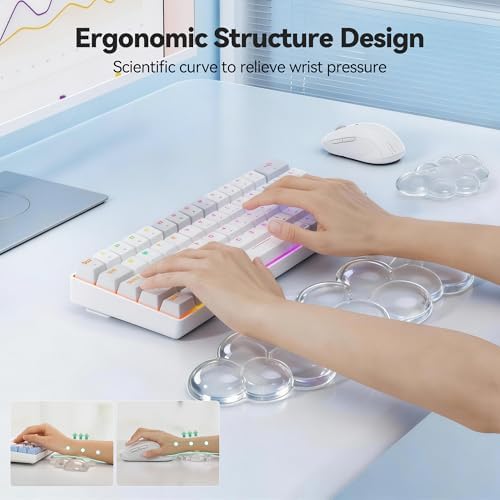 TECKNET Gel Cloud Wrist Rest Set, Cloud Wrist Rest with Non-Slip Base, Clear Wrist Pad for Keyboard with Mouse Wrist Rest for Computer Laptop Office Gaming and Pain Relief, Transparent - Image 3