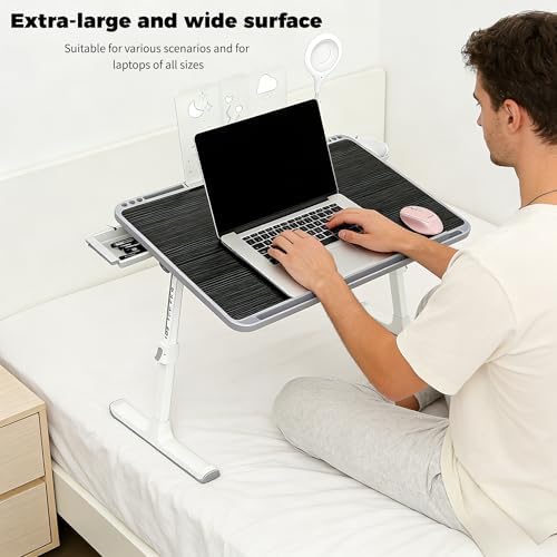 Foldable and Adjustable admireshun Laptop Bed Table with Hidden Drawer, Cup Holder, USB Voice-Controlled Night Light, Black, 23.6"x15.7", Suitable for Working, Gaming, and Other uses on Bed and Sofa - Image 4