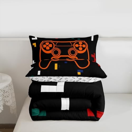 Feelyou Kids Gamer Bedding Set Full Size, Geometric Gaming Comforter Game Comforter Set Boys Girls Gamepad Teens Duvet Set Bedroom Decor with 2 Pillow Case - Image 3