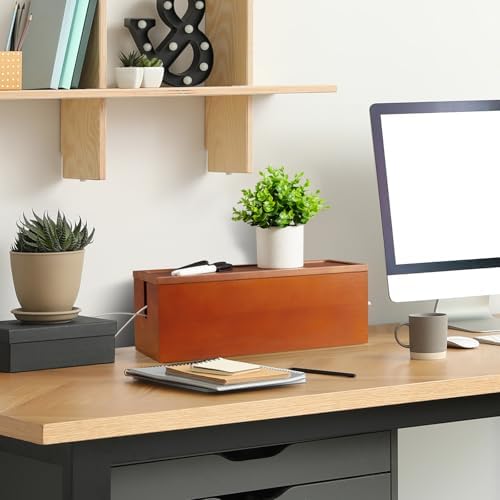 Large Cable Management Box, Wooden Cord Organizer Box for Desk, Floor, Office to Hide Extension Cords Power Stripes Surge Protectors Chargers Wires, Red Brown - Image 6