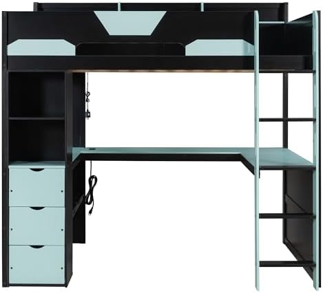 Merax Full Size Wood Gaming Loft Bed with U-Shaped Desk, Lights & USB Ports - Image 5