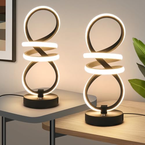 Modern LED Table Lamp, Spiral RGB Table Lamp, Touch Dimmable LED Nightstand Lamp with USB/Type C, 7 Colors & 10 Light Modes Bedside Lamp for Bedroom, Living Room, Cool Lamps for Ideal Gift(2 PACK) by BuyNow%EF%BC%81