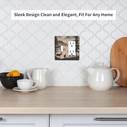 Decorative Outlet Covers Rustic Black Deer Elk Brown Wood Board Pine Tree 2-Gang Combo Light Switch Cover Plate Single Toggle/Rocker Wall Plate Plug Switch Plate Covers for Bedroom Decor - Image 7