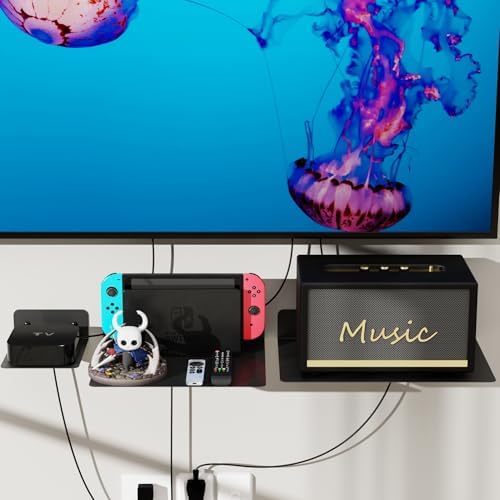 Floating Metal Wall Mount Shelf,Shelf for Projector,TV Cable Box,Router,Speaker,Sound Bar,Camera,Gaming,Decor Display (Black, 5.5" x 4.7") - Image 5
