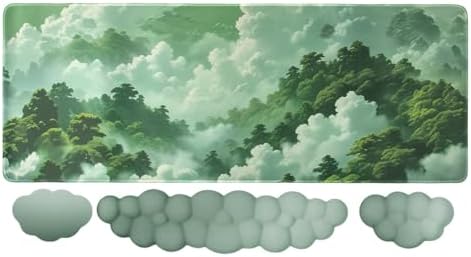 Gaming Desk Mat with Keyboard Wrist Rest Set, 4 in 1 Mouse Pad Set | Large Mouse Pad & Cloud Keyboard Wrist Rest& Mouse Wrist Rest&Coaster, Comfort and Support for Typing and Gaming by Sumgsn