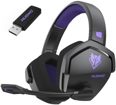 NUBWO Wireless Gaming Headset with Mic for Ps5 Ps4 PC, Zero Interference, 100-Hour Battery All-Day Play, 23ms Sync​ for Fortnite & Call of Duty/FPS Gamers, Triple Mode All Devices Compatible - Purple by NUBWO