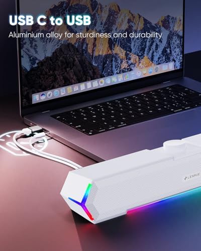 LENRUE G11 Computer Speakers for Desktop, Touch Lights PC Speakers with Surge Clear Sound, USB C/USB Powered for Computer Desktop PC Laptop Monitor (White) - Image 6