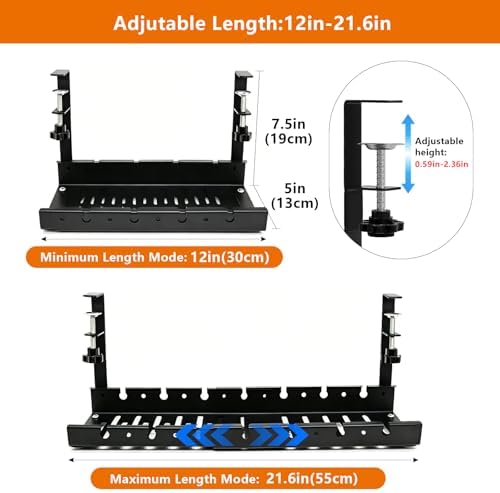 Under Desk Cable Tray, Clamp-On, 12-21.6in Expandable Metal Wire Organizer - Image 2