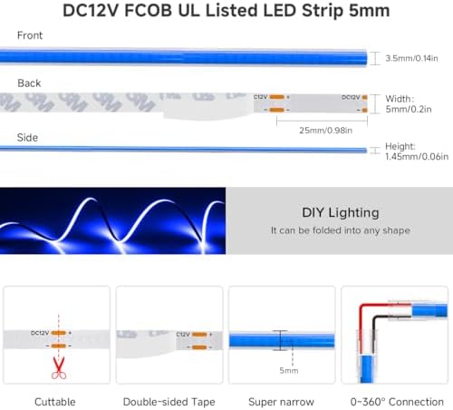 BTF-LIGHTING UL Listed Blue Color 5mm Width FCOB COB LED Strip Light - Image 5