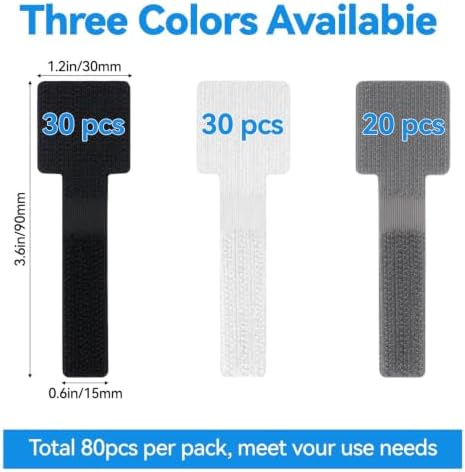 80 Pcs Cable Management Under Desk, Cord Organizer, Reusable Hook and Loop Cable Ties, Computer Accessories for Desk, Home Office Essentials, Black, White, Grey - Image 2