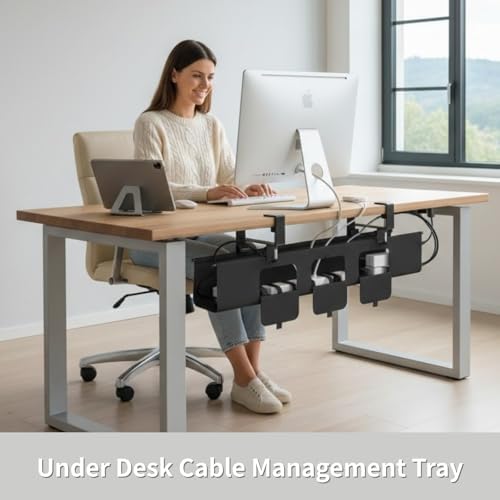 Under Desk Cable Management Tray, 36” Fabric No Drill Clamp Mount - Image 2