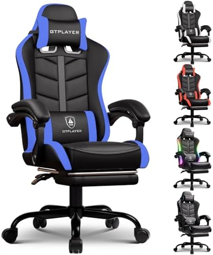 GTPLAYER Gaming Chair, Ergonomic Game Computer Chairs with Foot Rest for Adults, Adjustable PC Game Chair with Reclining Function and Comfortable Headrest for Home and Office Use (Blue) by GTPLAYER