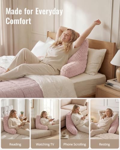 Blissful Diary Reading Pillow, Large Backrest Pillow with Shredded Memory Foam for Adult & Children, Designed for Bed and Couch Sitting Up, Includes Arms, Pockets and Washable Cover, Pale Pink - Image 7