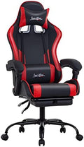Gaming Chair Office Chair Desk Chair with Footrest Lumbar Support Headrest Armrest Task Rolling Swivel Ergonomic E-Sports Adjustable PC Gamer Chair (Red) by BestOffice