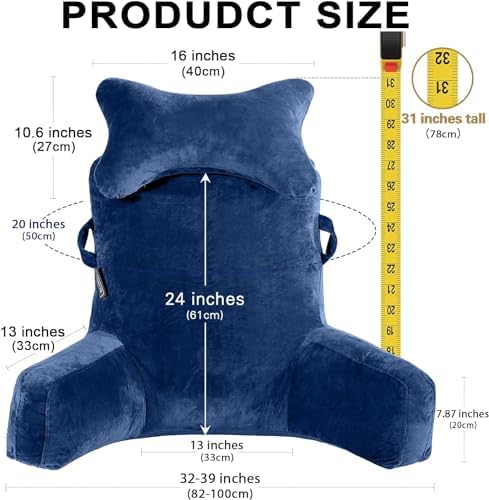 SLIGUY Reading Pillow-Extra Large 31" Bed Rest Pillow with Detachable Neck Roll & Arms for Sitting in Bed or Couch-Adult Backrest Reading Pillow for Reading/Watching TV/Gaming/Relaxing-Dark Blue - Image 4