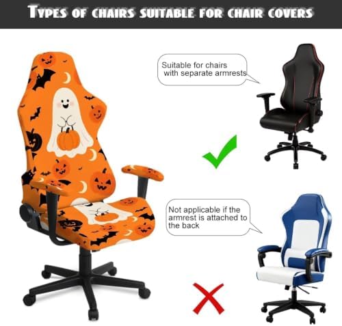 Cute Ghost Gaming Chair Covers Slipcovers Set of 4 Halloween Pumpkin Computer Game Chairs Cover with Armrest Trick or Treat Bats Office Chairs Slipcovers for Home Office Holiday - Image 6