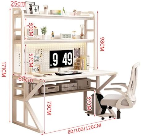 Gaming Desk with Pegboard, Industrial Gaming Desk PC Desk with Storage Shelves, Large Study Writing Workstation Table for Home Office,Oak-100x60x171cm - Image 2