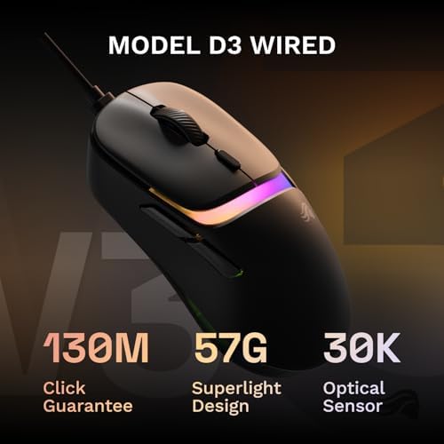 GLORIOUS Gaming Model D3 Wired Gaming Mouse - Ultralight 57g Weight, 130M Click Optical Switches, 30K DPI BAMF 3.0 Sensor, 750 IPS Tracking, 50G Acceleration, Supports All Grip Types - Black - Image 2