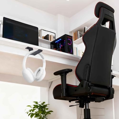 HARFINGTON 2pcs Headphone Holder Stand Aluminum Headset Hook Headphone Clip Under Desk Hanger with Washer and Screws for Bedrooms Study Libraries Offices, Black (5cm) - Image 5