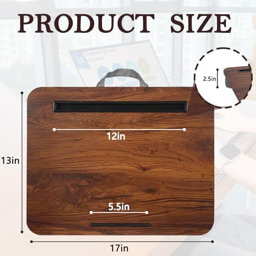 Portable Laptop Desk Fits Up to 16“ Laptops, with Tablet Slot, Built-in Cushion, Great for Home & Office,Lap Desk for Laptop,Lap Desk with Cushion (Rustic Brown, Medium) - Image 2