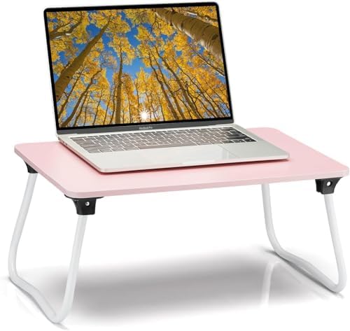 Ruxury Foldable Lap Desk Laptop Stand Bed Desk Table Tray, Breakfast Serving Tray, Portable & Lightweight Mini Table, Lap Tablet Desk for Sofa Couch Floor - Pink by Ruxury