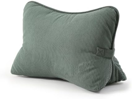 Pat. Pend. Corduroy Lumbar Support Pillow for Sitting and Posture Support, Triangle Cushion for Bed, Sofa or Couch, Reading Back Pillow with Removable Washable Cover, Peacock Blue by Ailuteie
