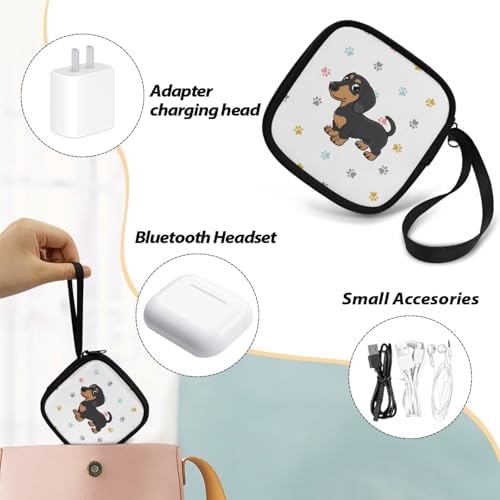 Cute Dachshund Case Earphone Carrying Case Cell Phone Accessories Storage Bag with Handle for Earphone,Flash Drive, Charging Cable, Key Wall Charger - Image 6