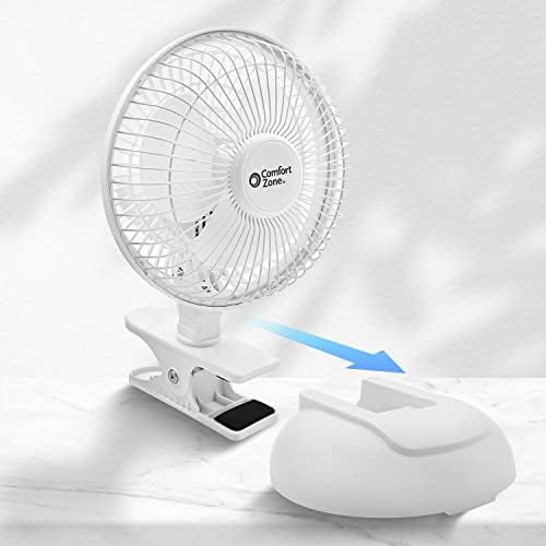 Comfort Zone CZ6XMWT 6” 2-Speed Combo Clip or Desk Fan with Removable Base, Strong Clamp for Firm Grip, Suitable for Bedroom, Office, or Dorm Room, White - Image 2
