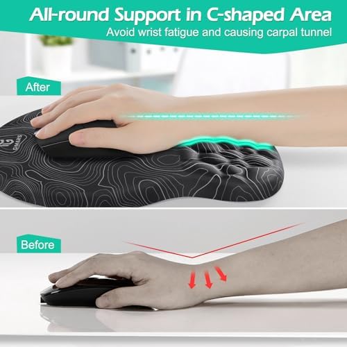 Gimars Upgrade Ergonomic Mouse Pad Wrist Rest with Memory Foam Massage Bump, Enlarge [ 30% Larger Moving Space] Mouse Pad Wrist Support with Nonslip PU Base for Laptop, Computer, Gaming & Office - Image 3