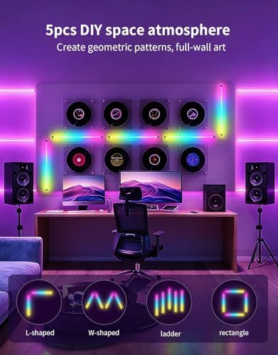 Led Light Bar with Music Sync, 5-Pack RGB+IC Ambient Lights, USB Powered App-Controlled Lighting for Music Studios, Sensory Spaces, Bedrooms, Gaming Setups - Image 4