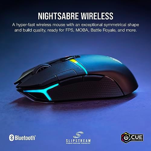 Corsair NIGHTSABRE RGB Wireless Gaming Mouse for FPS, MOBA - 26,000 DPI - 11 Programmable Buttons - Up to 100hrs Battery - iCUE Compatible - Black - Image 2