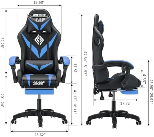 LED Gaming Chair with Speakers RGB Lights Massage Computer Chairs-Blue | Bluetooth Game Chairs for Adults;Ergonomic High Back Video Game Chair; Reclining Gamer Chair with Footrest Lumbar Support - Image 2