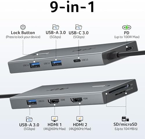 Acer USB-C Docking Station Dual Monitor, 9-in-1 Laptop Dock with 2 HDMI - Image 2