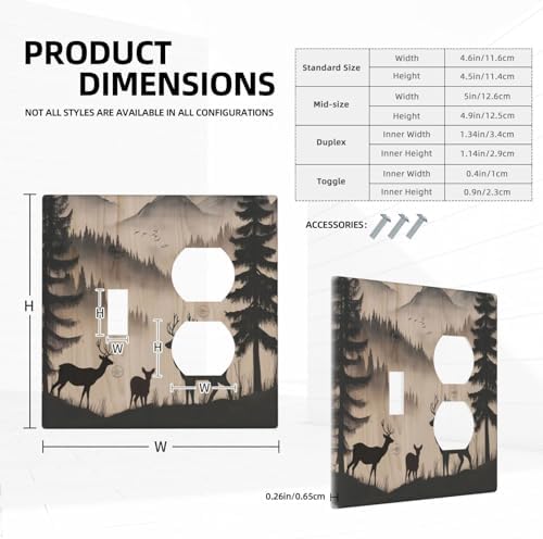 Decorative Outlet Covers Rustic Black Deer Elk Brown Wood Board Pine Tree 2 Gang Combination 1 Toggle/1 Duplex Light Switch Cover Gfci Wall Plate Electrical Receptacle Switchplate Decor - Image 5