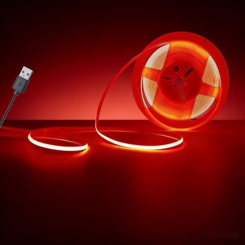 3mm Ultra-Narrow 5V USB COB LED Strip Self-Adhesive for Cabinet Gap Gaming Desk Decor(Red, 3ft) by Unknown