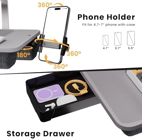 Large Adults Lap Desk for Laptop with Phone Holder & Storage Drawer - Image 5