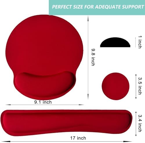 Keyboard Wrist Rest Pad Mouse Pad with Wrist Support Set of 3, Mousepad with Non-Slip Rubber Base, Ergonomic Memory Foam Mouse Wrist Cushion Support for Home Office Laptop Computer Gaming, Red - Image 6