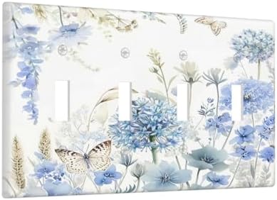 Decorative Switch Plate Covers Blue Floral Hydrangea Watercolor Wildflower 4 Gang Light Switch Cover Plate Quad Toggle Wall Plate 4 Hole Electrical Switchplatedimmer Faceplate for Bathroom - Image 2