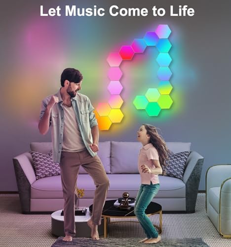 Large Hexagon LED Lights for Bedroom, Smart Home Gaming LED Wall Lights RGB-IC Gaming Room Decor Work with Alexa Google Assistant, Voice/App Control, Music Sync, DIY Modular Light Panels, 10 Pack - Image 5
