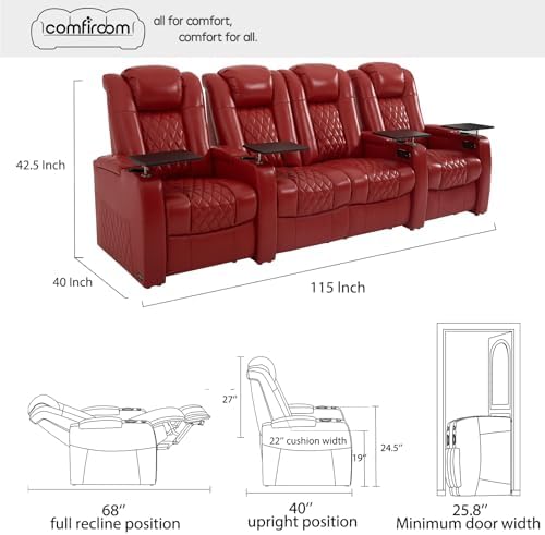 comfiroom Top-Grain Leather Home Theater Seating, Dual-Motor Power Recliner - Image 2