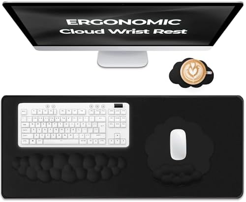 Premium Quality Cloud Wrist Rest Keyboard & Mouse Pad Set – Ergonomic Memory Foam Desk Accessories with Wrist Support for Office & Gaming – Black Fabric - Image 2