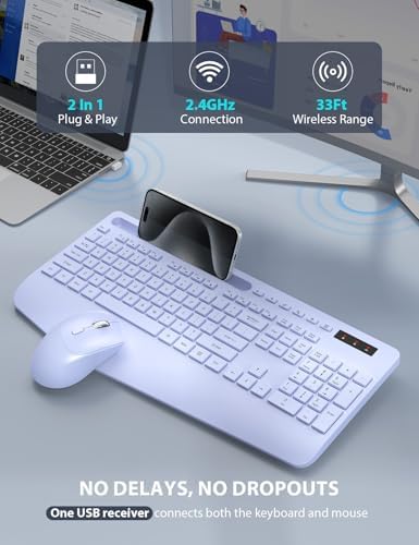 Wireless Keyboard and Mouse Combo - Full-Sized Ergonomic Keyboard with Wrist Rest, Phone Holder, Sleep Mode, Silent 2.4GHz Cordless Keyboard Mouse Combo for Laptop, Computer, PC, Mac, Windows -Trueque - Image 4