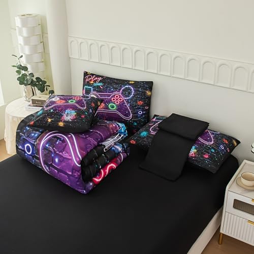 NINENINE Gaming Bedding Sets for Boys,6PCS Twin Bedding Sets for Boys,Gaming Comforter Sets for Kids Bedding Comforter Sheet Set(1Comforter,1Flat Sheet,1Fitted Sheet,1Cushion Cover,2Pillowcases) - Image 3