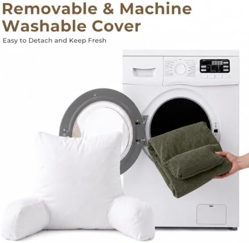 Reading Pillow for Bed with Detachable Neck Roll and Shredded Memory Foam, Back Pillow with Arms for Sitting Up, Washable Bed Rest Pillow with Side Pocket for Gaming, Sofa, Dorm - Green - Image 5