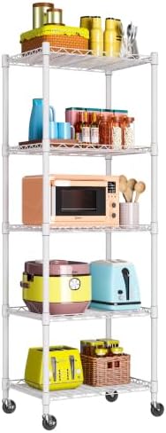 REGILLER 5-Wire Shelving Metal Storage Rack Adjustable Shelves,Standing Storage Shelf Units for Laundry Bathroom Kitchen Pantry Closet(White,11.8" D x 16.6" W x 53.5" H,With Wheels) - Image 4