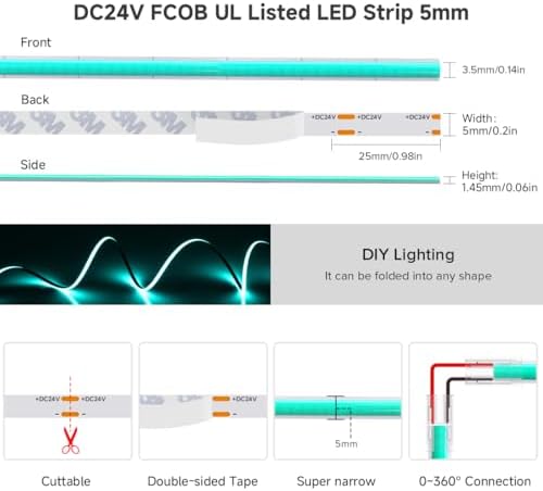 BTF-LIGHTING UL Listed Ice Blue Color 5mm Width FCOB COB LED Strip Light - Image 5